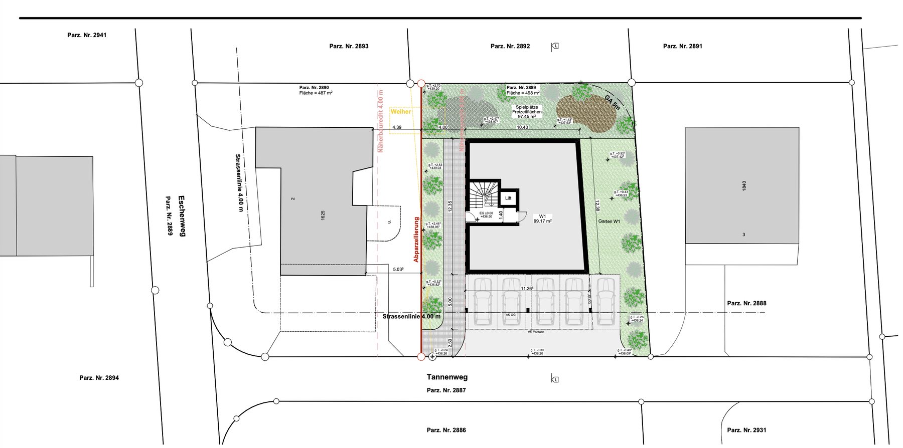 Situationsplan mit Garten und Parkplätzen