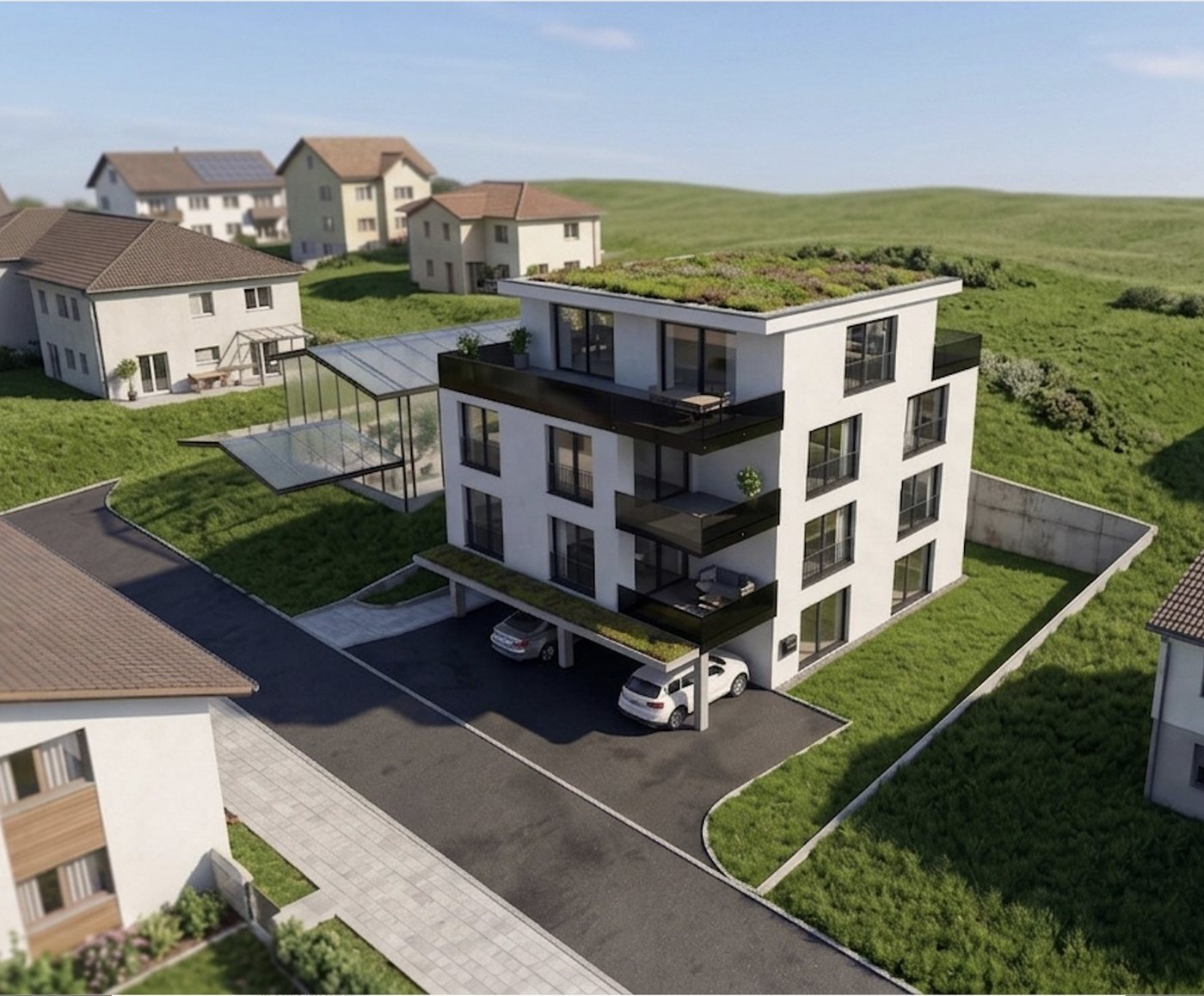 Visualisierung des geplanten Mehrfamilienhauses am Eschenweg in Küngoldingen